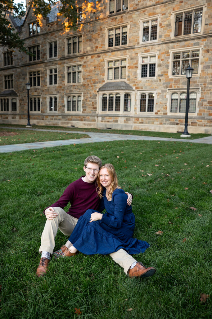Outdoor couples photos at sunset with warm backlight
