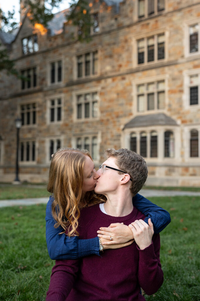 Outdoor couples photos at sunset with warm backlight